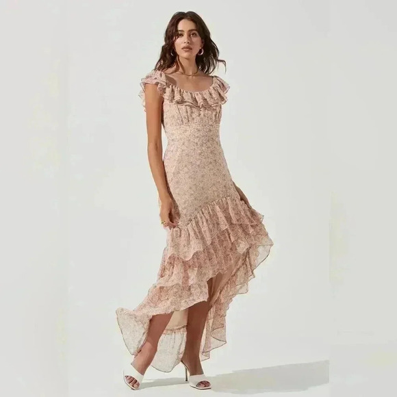NWOT ASTR THE LABEL MAGNOLIA FLORAL RUFFLE HI-LO MAXI DRESS S - Picture 1 of 10